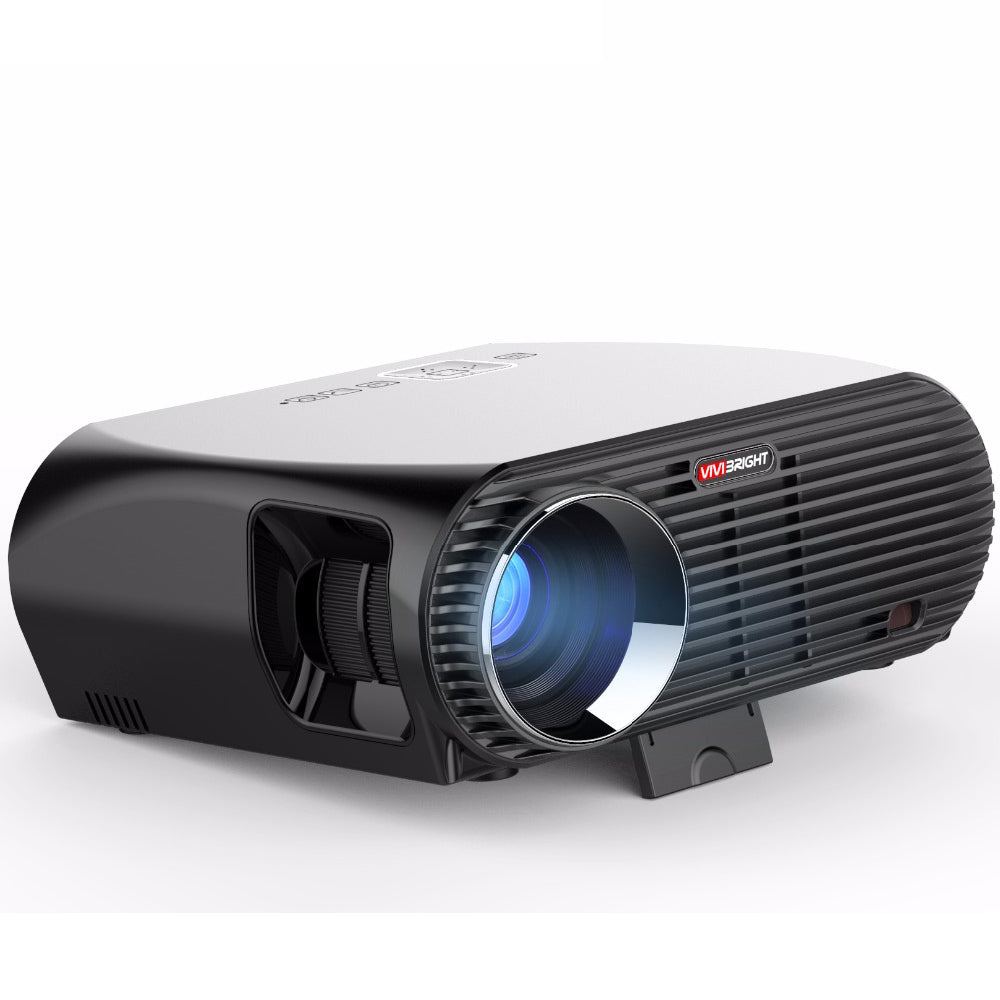American Smart ViviBright GP100UP smart home theater projector with high brightness LED display, Android 6.01, WiFi, black finish.