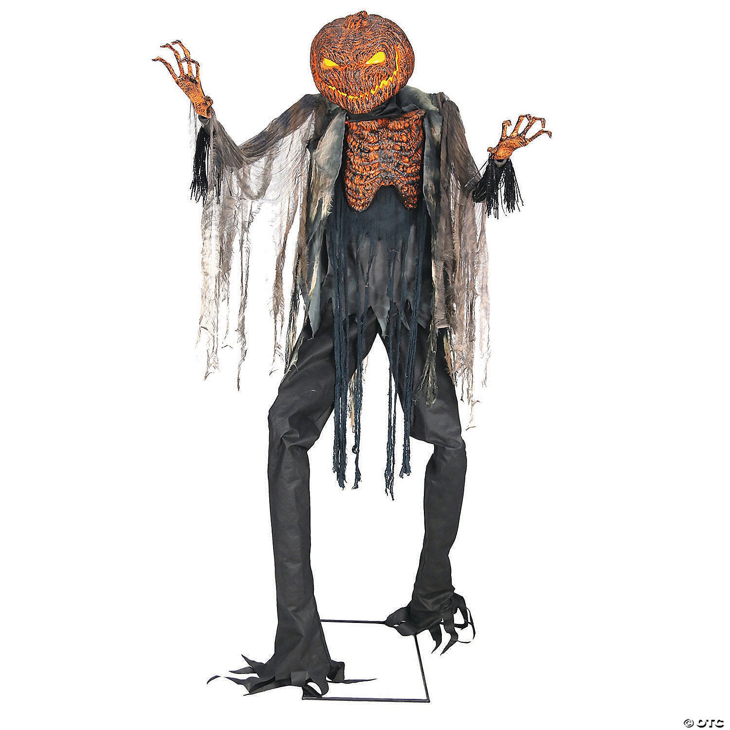 American Smart Scorchd scarecrow animated prop without fog, realistic scarecrow figure for Halloween or themed decorations.