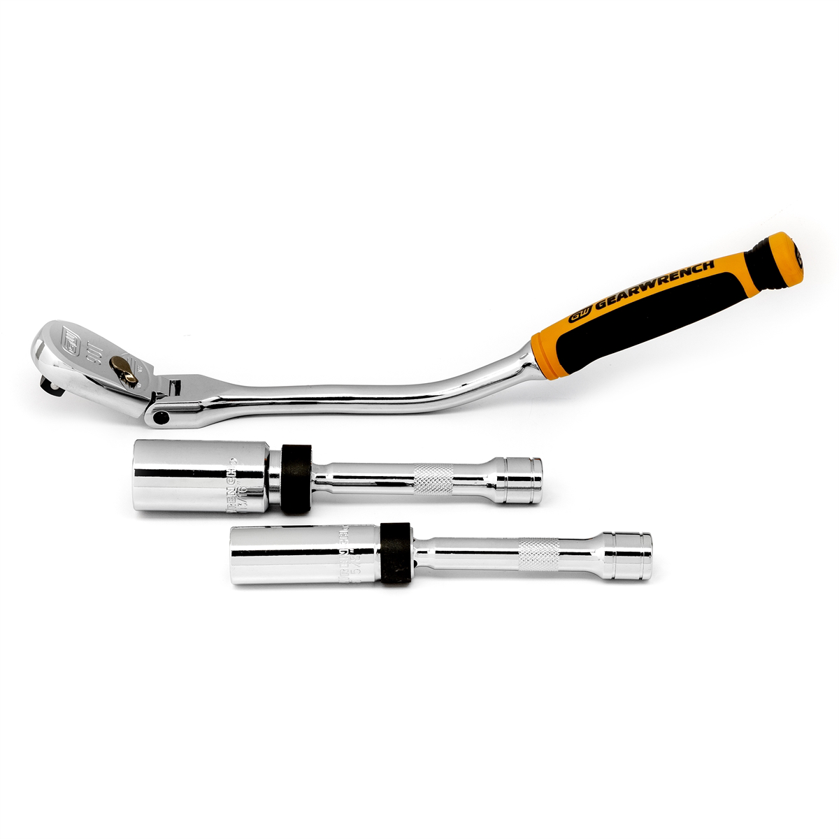 American Smart GearWrench 3-piece 3/8 inch drive spark plug ratchet set with 90-tooth mechanism, displayed on a white background.
