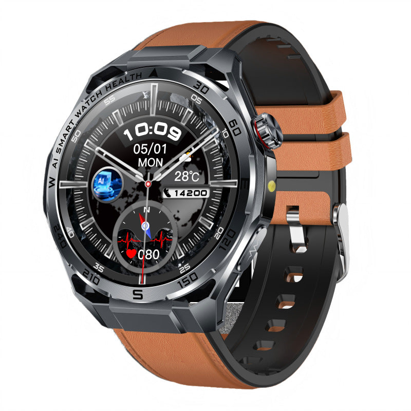 Color: Brown Leather - Smartwatch With Enhanced Fitness Tracking And Bluetooth Calling - American Smart