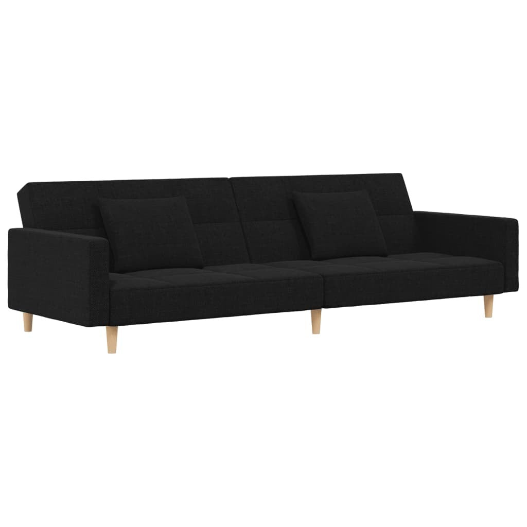 Black fabric 2-seater sofa bed with two pillows from American Smart, showcasing a modern and comfortable seating option.