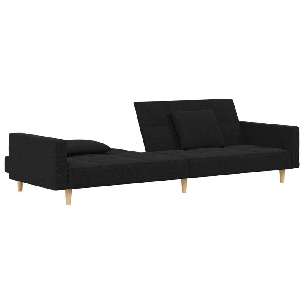 Black fabric 2-seater sofa bed with two pillows from American Smart, showcasing a modern and comfortable living room furniture piece.