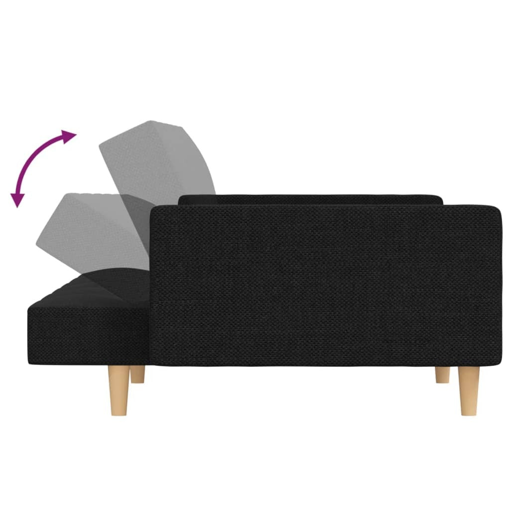 Black fabric 2-seater sofa bed with two pillows from American Smart, featuring a modern design and comfortable seating.