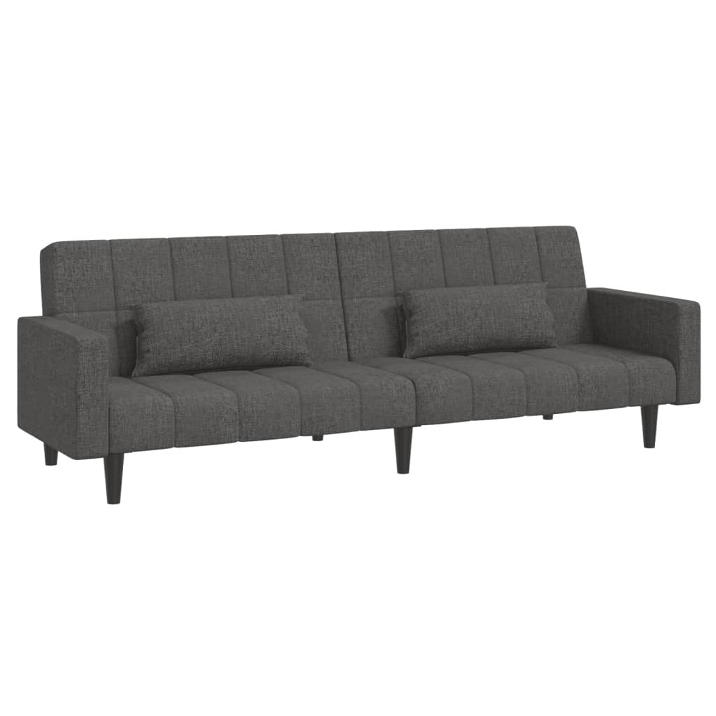 Dark gray fabric 2-seater sofa bed with two pillows by American Smart, featuring a modern design and plush seating.