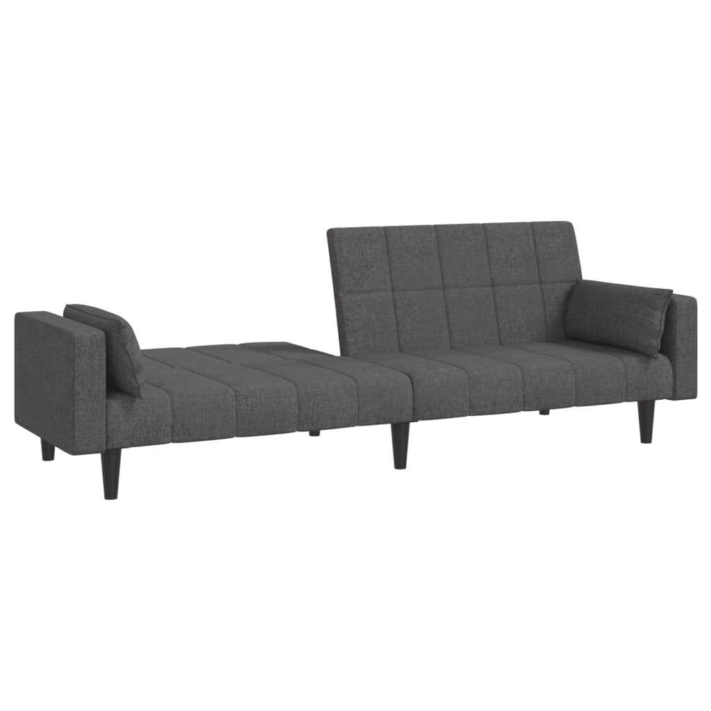 Dark gray fabric 2-seater sofa bed with two pillows, American Smart WB sofa perfect for living rooms and guest accommodations.