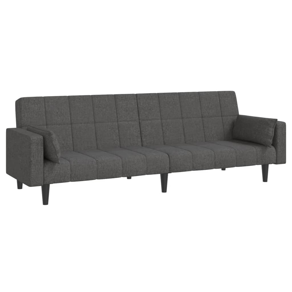 Dark gray fabric 2-seater sofa bed with two pillows by American Smart, showcasing its compact, versatile design.