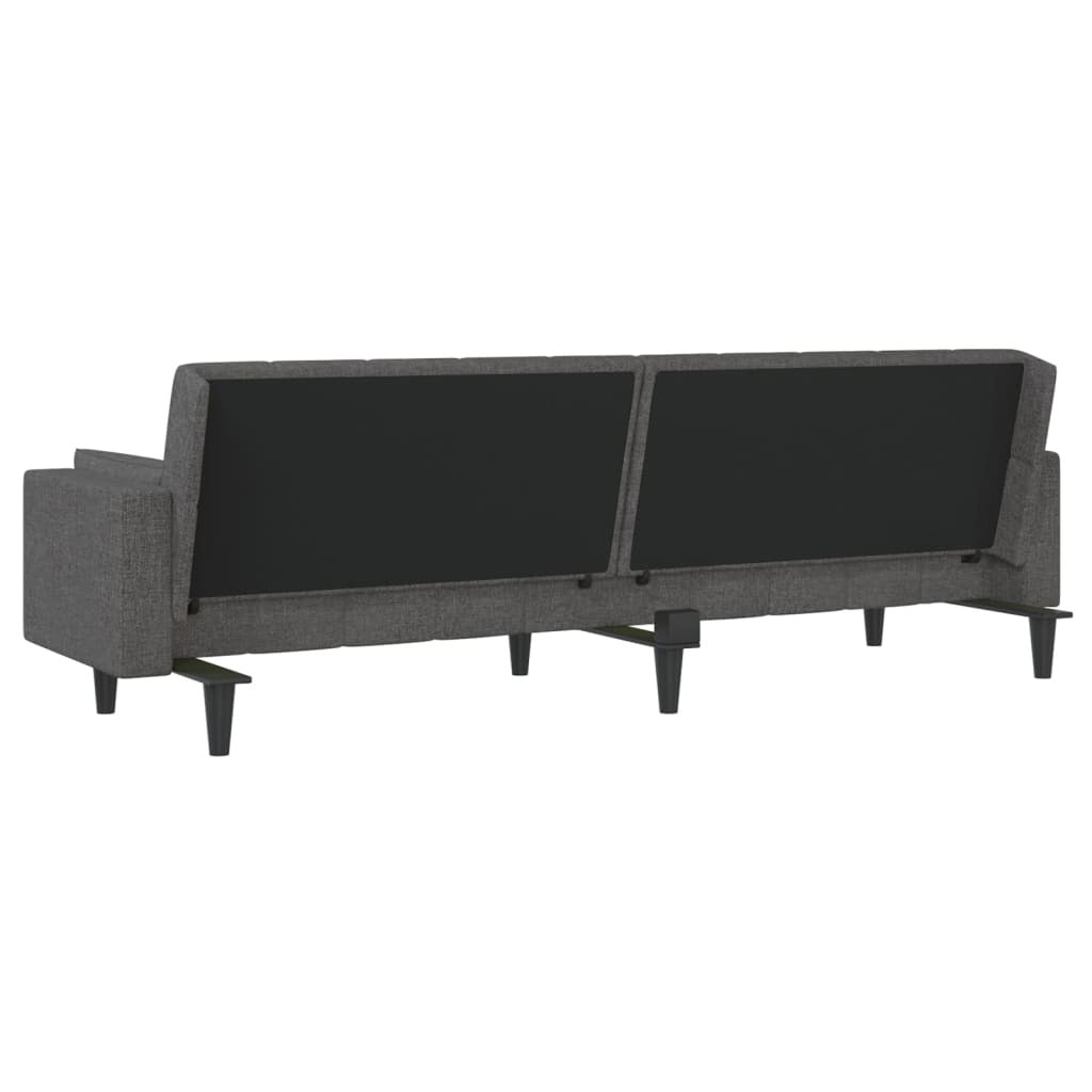 Dark gray fabric 2-seater sofa bed with two pillows, American Smart - WB, showcasing its compact, stylish design and comfortable seating.