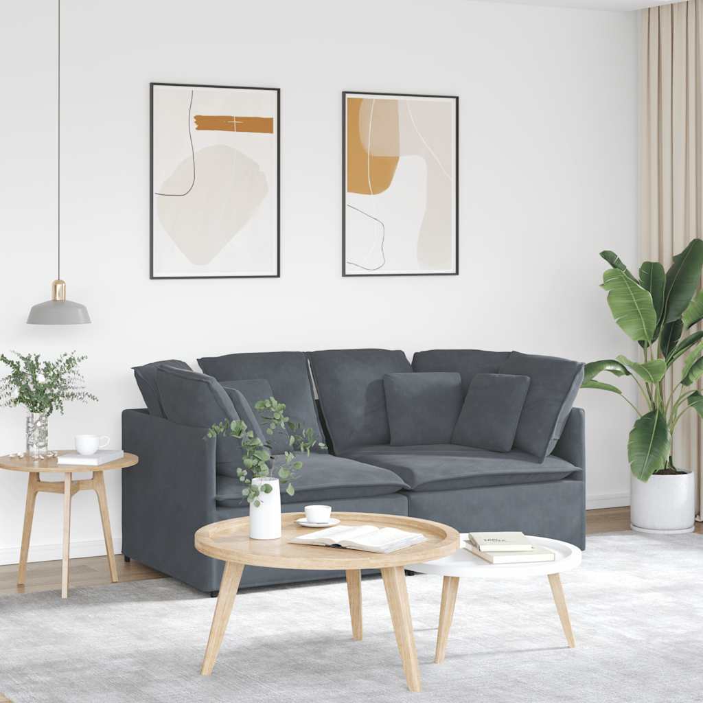 Dark gray velvet modular sofa with cushions by American Smart WB, featuring a contemporary design and plush seating.