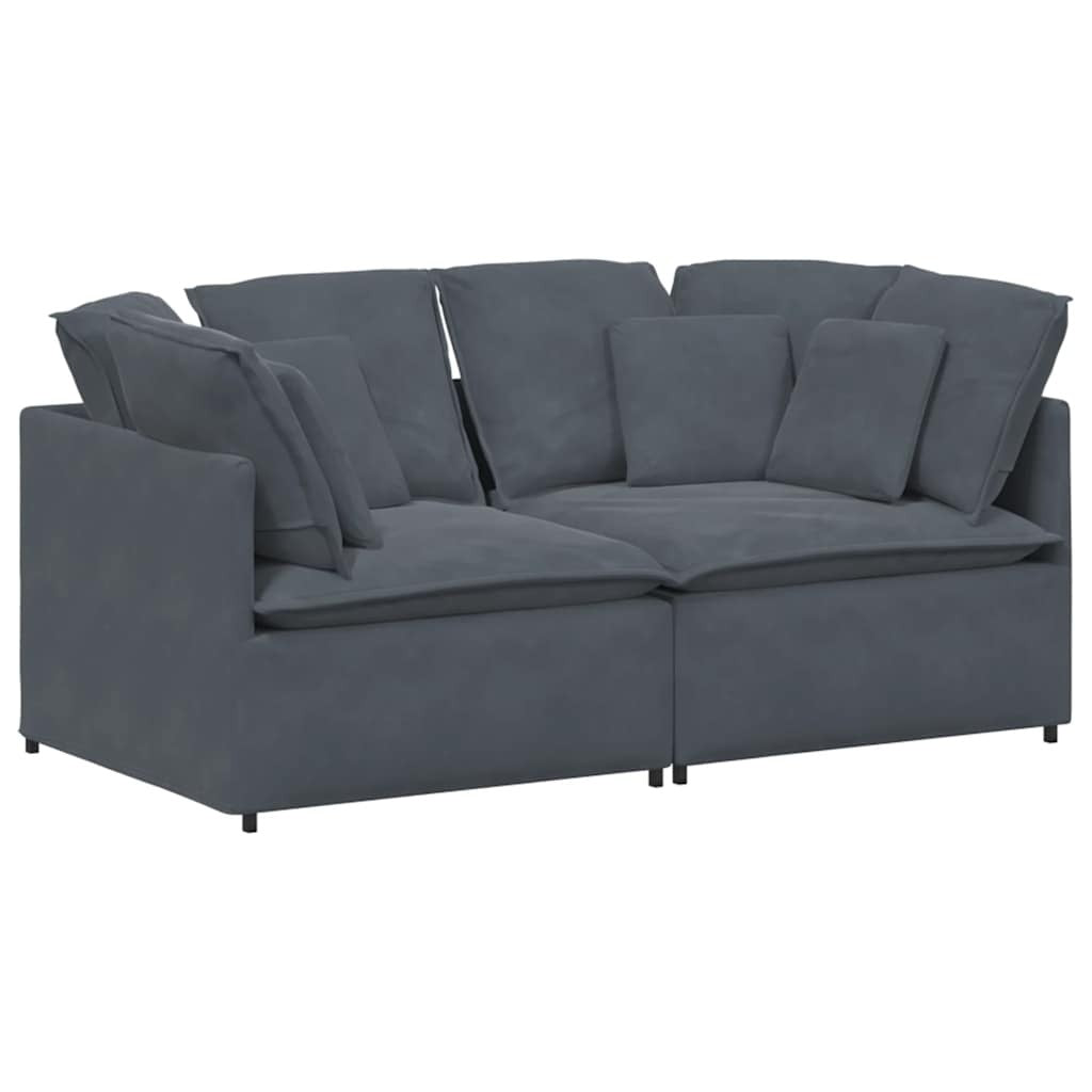 Dark gray velvet modular sofa with cushions by American Smart WB, showcasing a contemporary living room setup.
