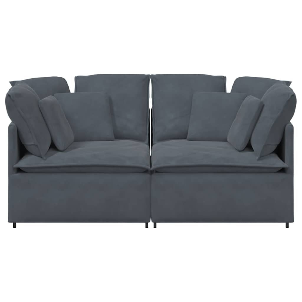 Dark gray velvet modular sofa with cushions, American Smart WB, showcasing a contemporary living room setup