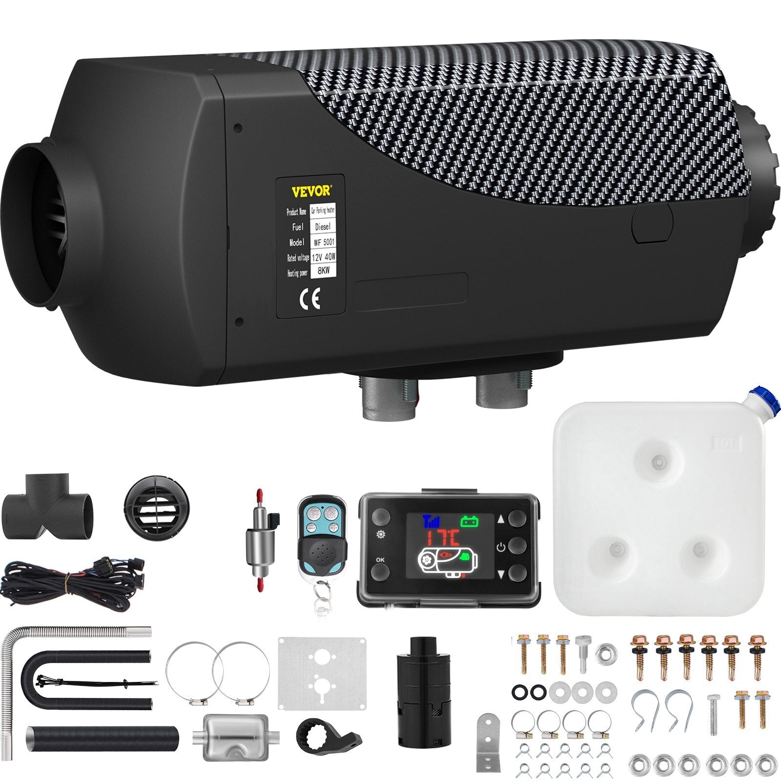 American Smart 8KW Diesel Air Heater muffler with LCD switch, remote control, for cars, trucks, motorhomes, boats, and buses.