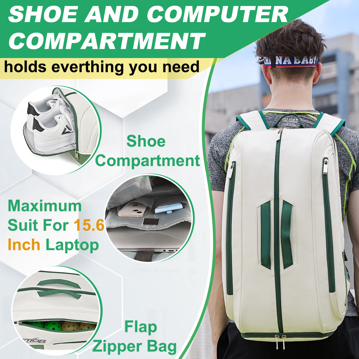 American Smart WB multi-functional tennis bag with large capacity and shoe compartment, ideal for sports and athletic use.
