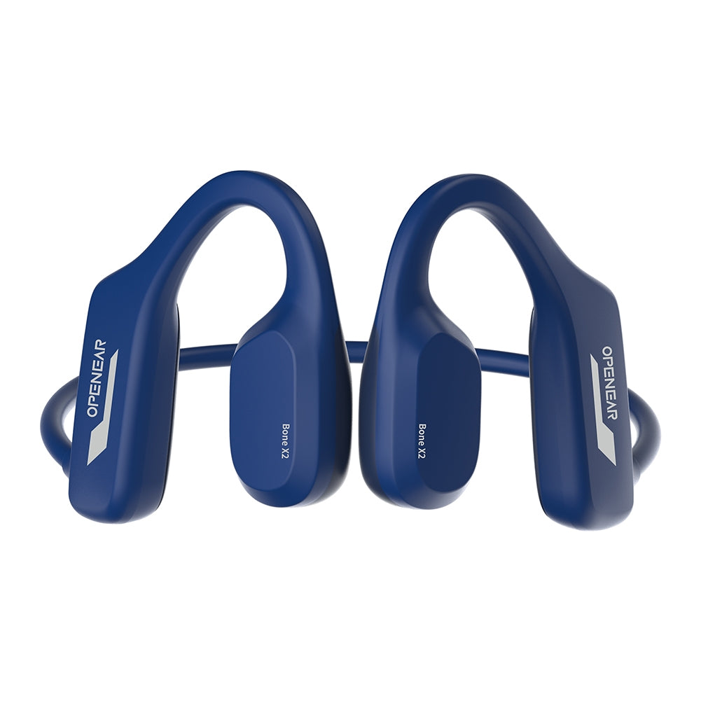 American Smart WB wireless sports headphones with bone conduction earphones, waterproof blue design, clear sound, and calling features