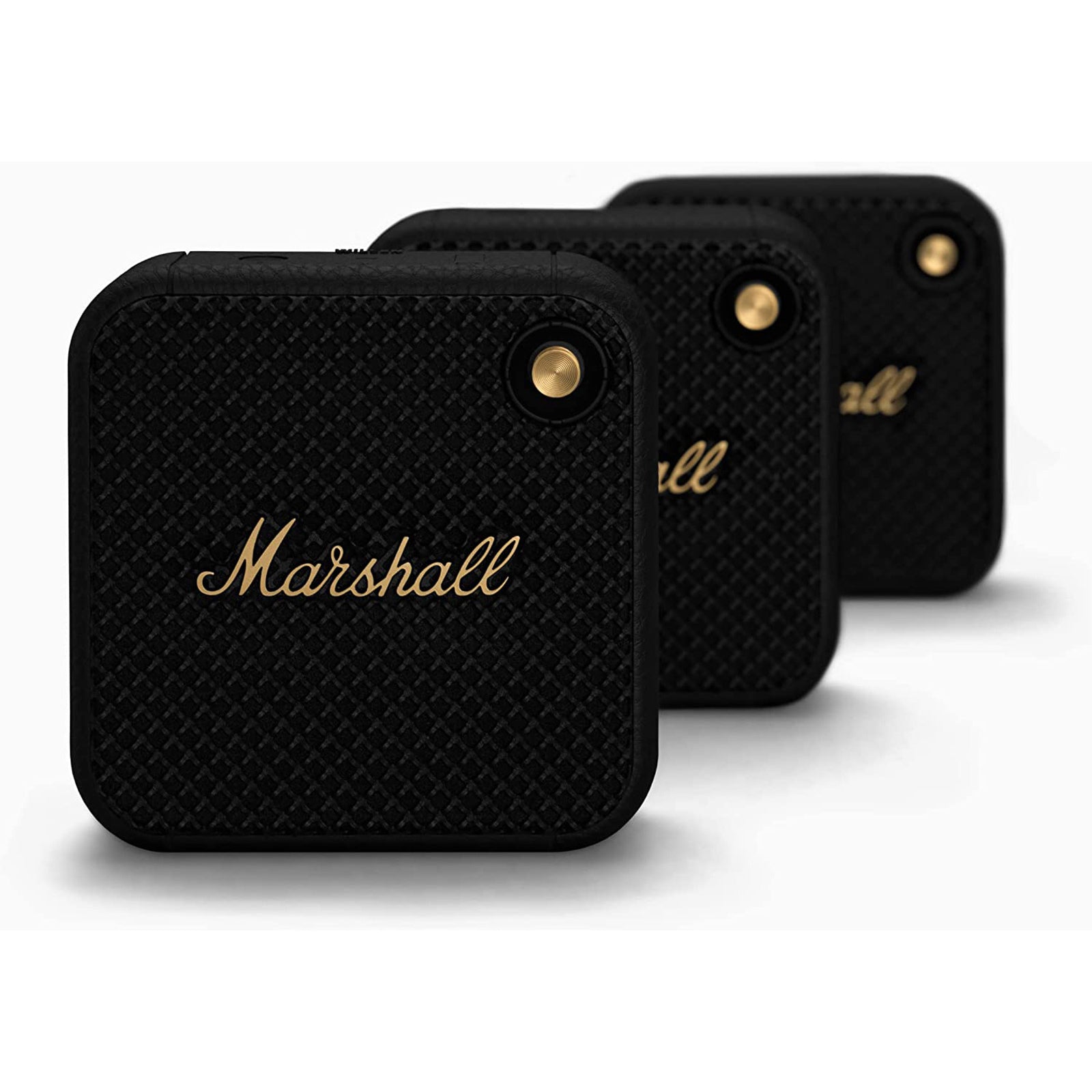Marshall Willen wireless Bluetooth stereo speaker in black, outdoor waterproof portable speaker with call functionality.