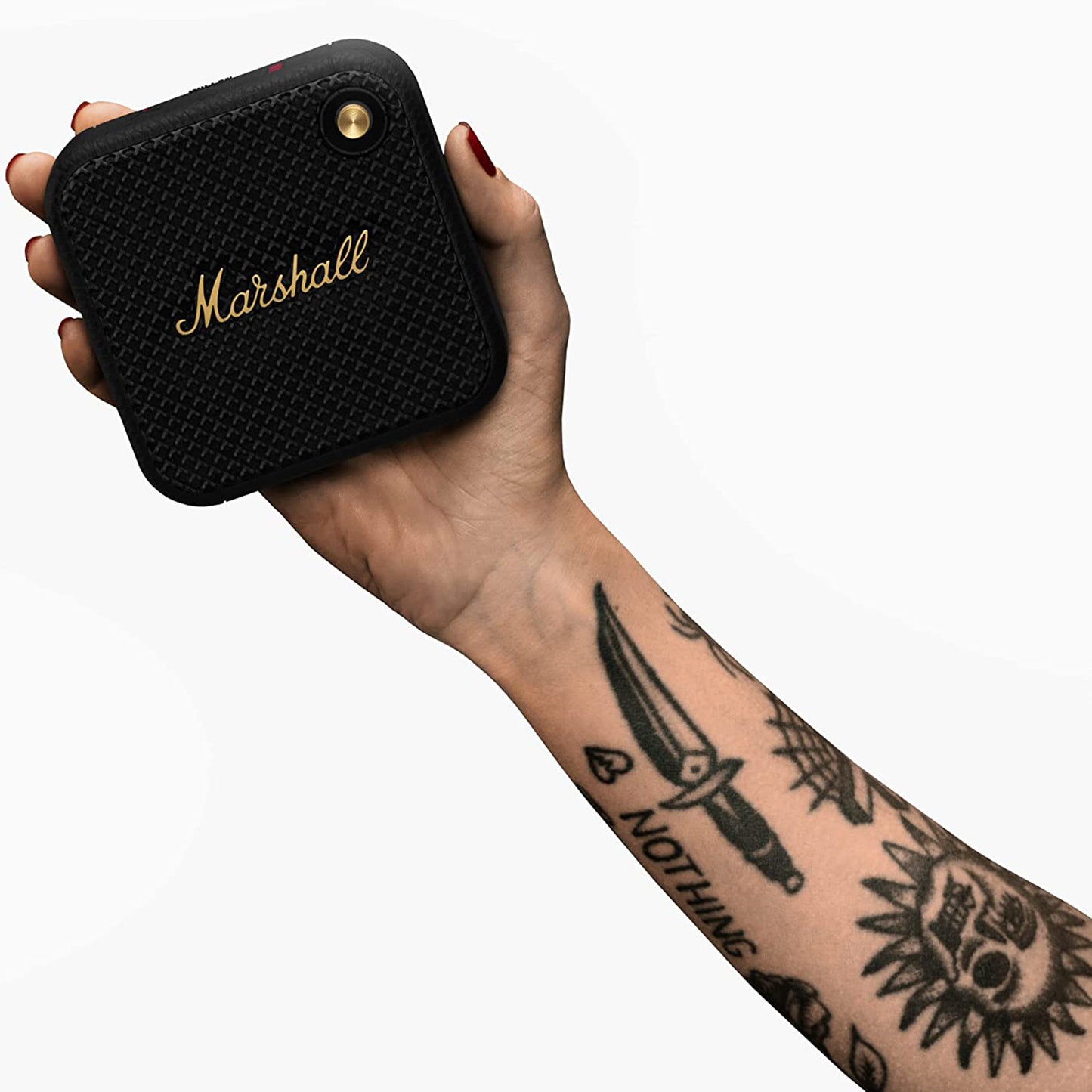 Black Marshall Willen wireless Bluetooth stereo speaker with waterproof design, portable outdoor speaker by American Smart WB.
