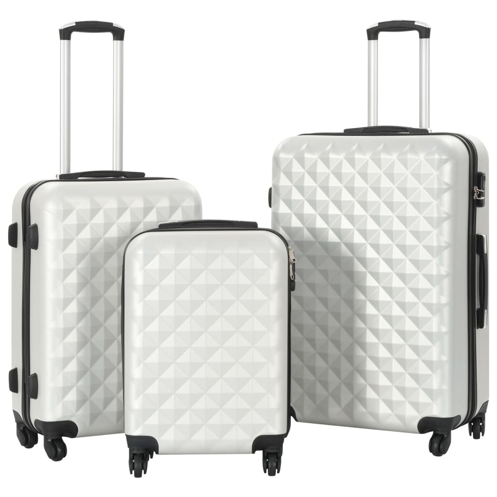 Three bright silver ABS hardcase trolley suitcases from American Smart, including a large, medium, and small travel luggage set.