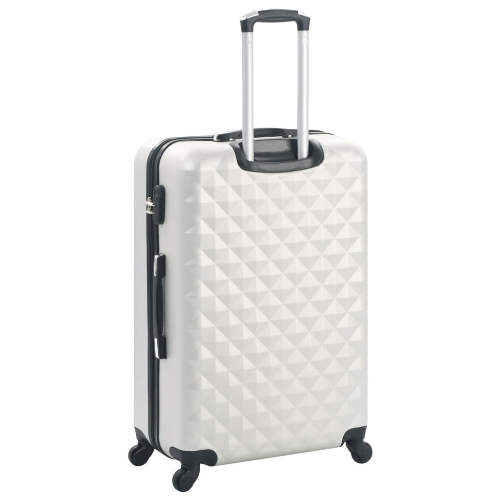 Three Bright Silver ABS American Smart trolley suitcases in a 3-piece hardcase trolley set.