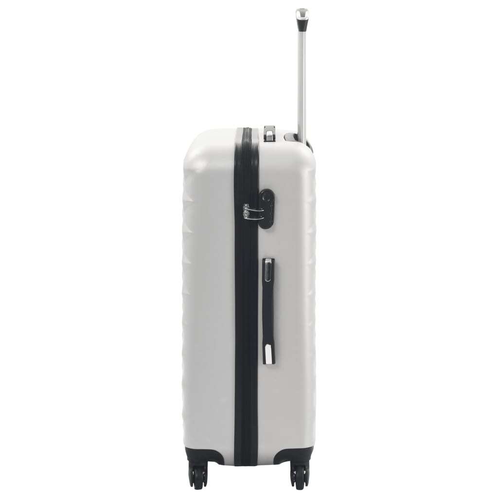 Three bright silver ABS hardcase trolley suitcases from American Smart WB, 3-piece travel luggage set with sturdy handles.