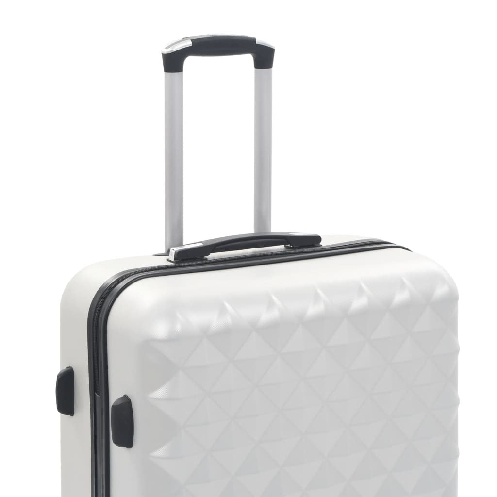 Three Bright Silver ABS American Smart trolley suitcases in a 3-piece hardcase trolley set, with sturdy handles and wheels.