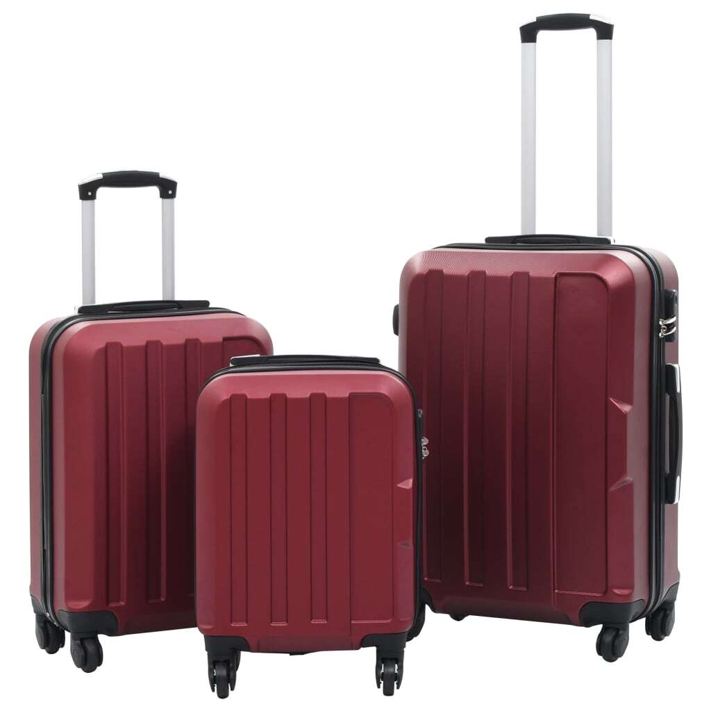 Three American Smart WB hardcase trolley suitcases in wine red, made of durable ABS, set of 3 travel luggage pieces.