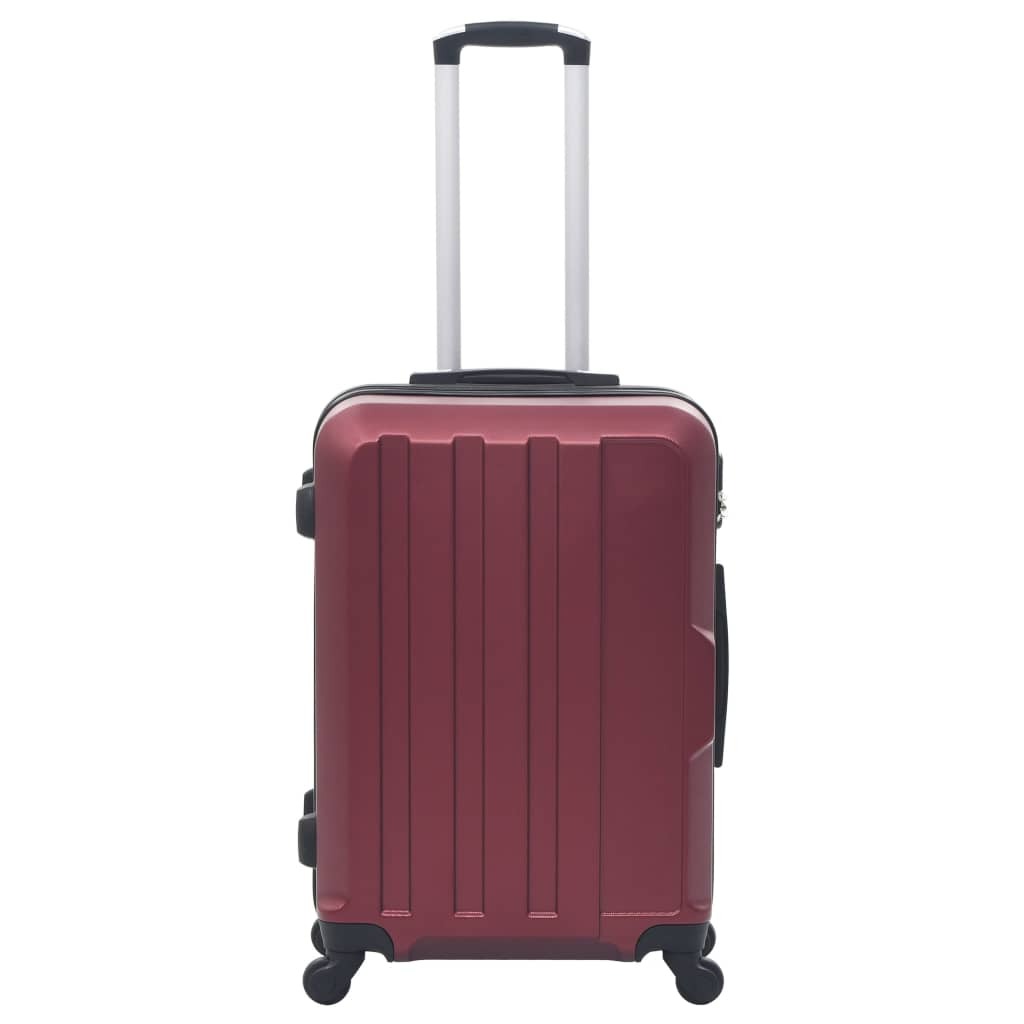 Three-piece wine red ABS hardcase trolley set with sturdy handles and wheels, designed for travel and durability.