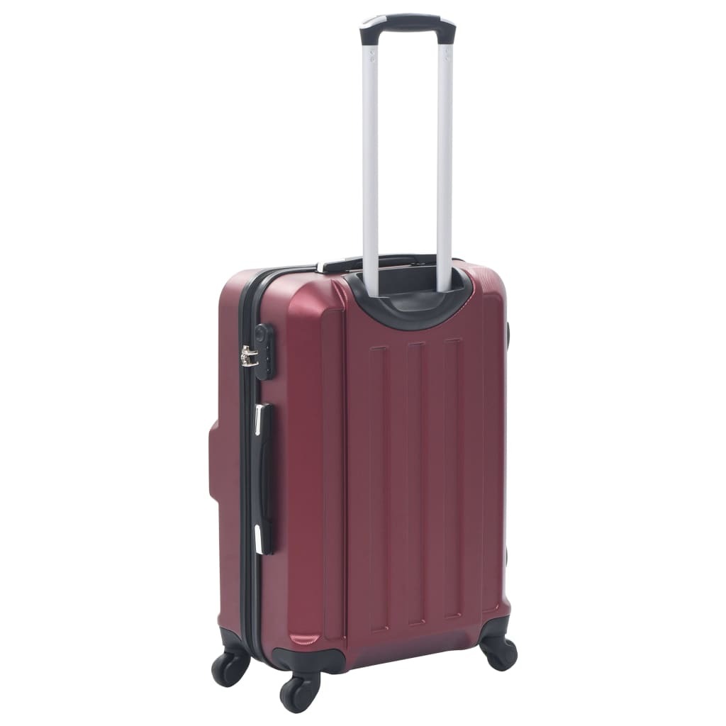 Three American Smart hardcase trolley suitcases in wine red with durable ABS material, featuring a 3-piece luggage set.