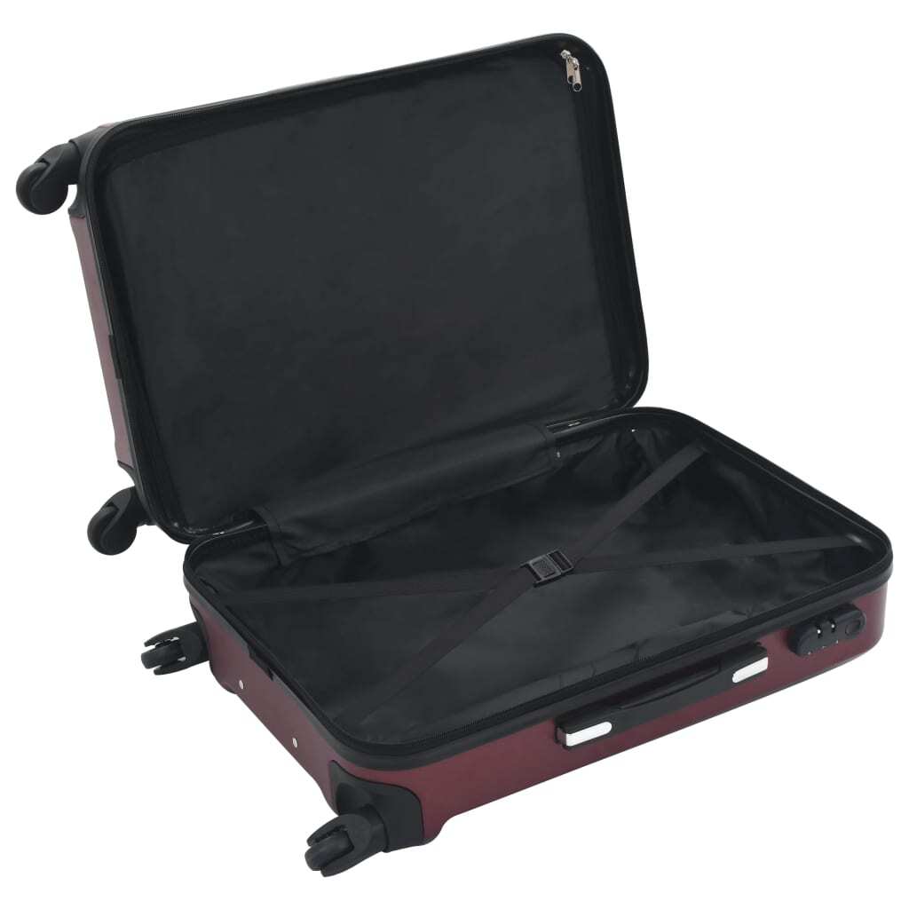 Three American Smart hardcase trolley suitcases in wine red with durable ABS material, part of the 3-piece trolley set.