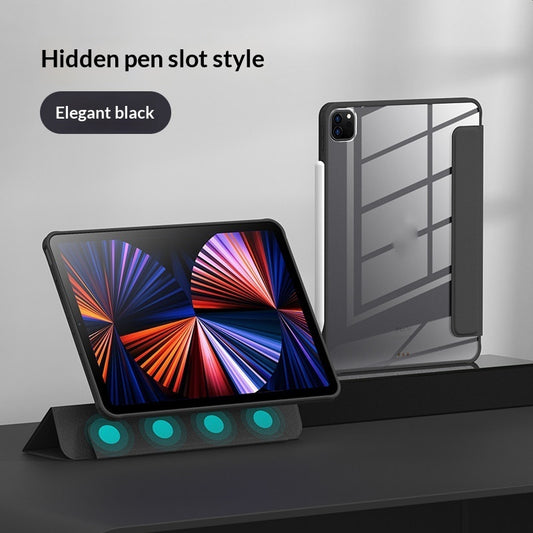 Color: Black, Style: Invisible pen slot version-Type 17, Model:  - Transparent Magnetic Protective Case For IPad Pro With Pen Slot - American Smart