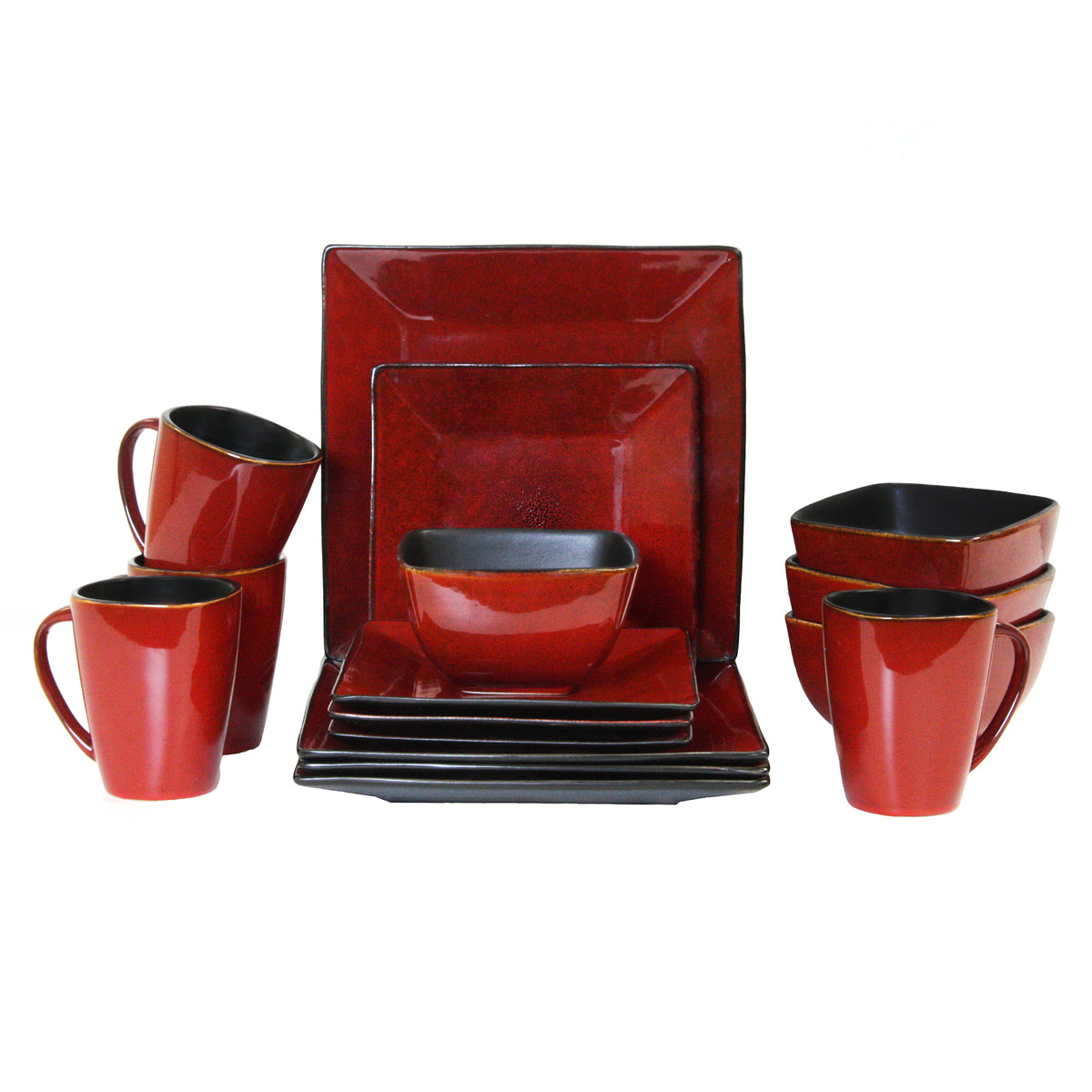 Elama Harland Loft 16-piece modern stoneware tableware set with complete dinnerware for four people, featuring sleek design and durable construction.