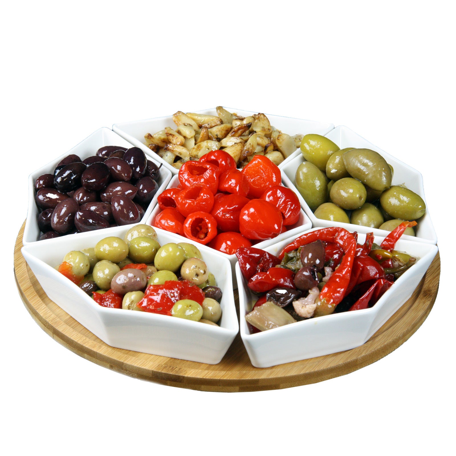 Elama Signature 12 Inch 7-Piece Condiment Server Set with a Bamboo Lazy Suzan Serving Tray - American Smart