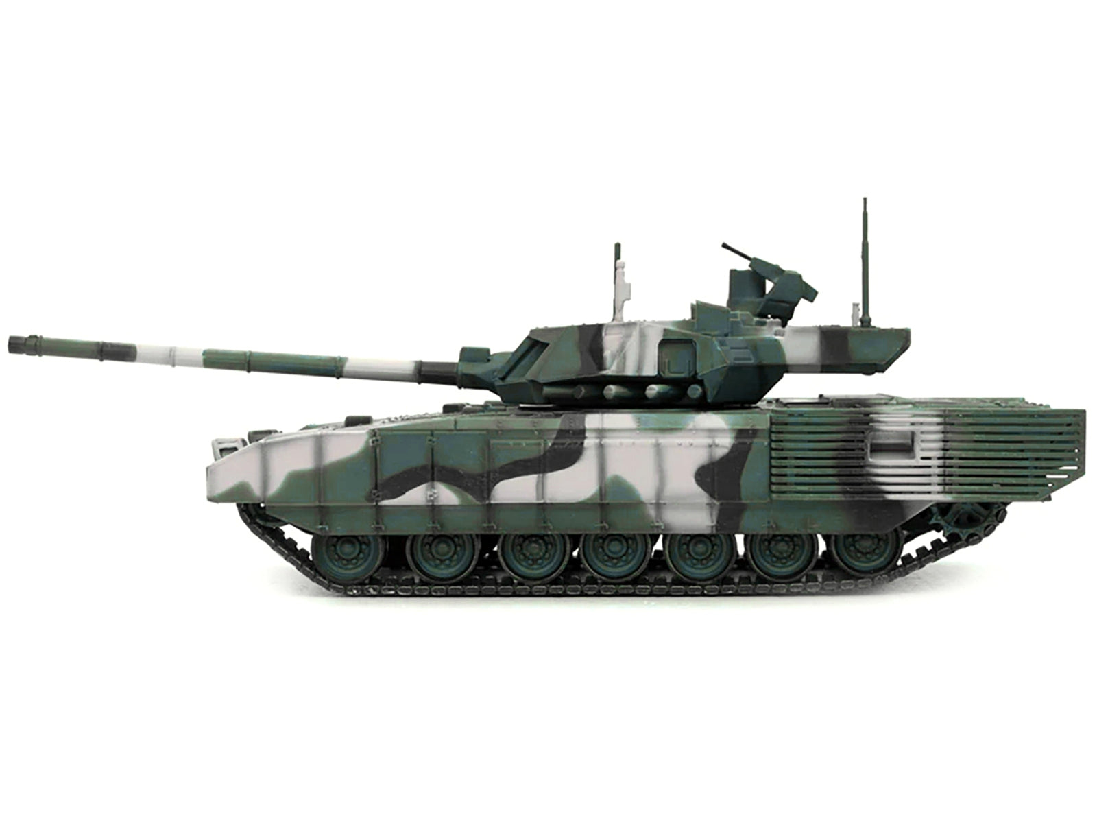 Russian T14 Armata MBT diecast model in multi-woodland camouflage, detailed 1/72 scale tank by Panzerkampf, American Smart WB.