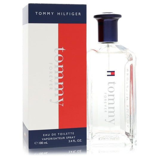 Tommy Hilfiger Forever men's Eau De Toilette spray 3.4 oz bottle, with sleek design and branding visible.
