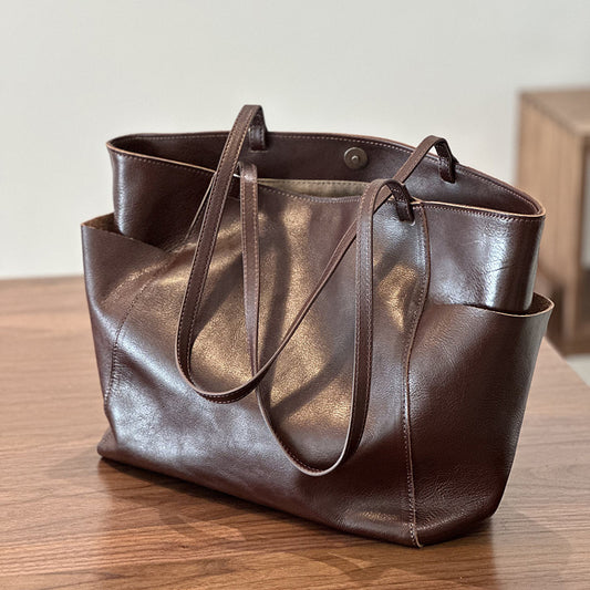 Large leather shoulder tote bag by American Smart – WB, featuring spacious interior and stylish design.