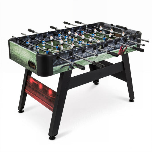 American Smart 54-inch full-size foosball table with ergonomic handles and two balls, designed for home game rooms.