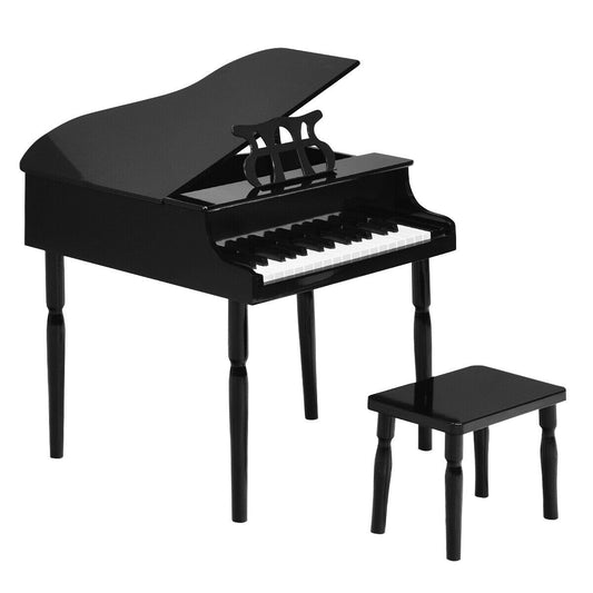 Black 30-key wood toy grand piano with bench and music rack for kids, made by American Smart, in Toys & Hobbies musical instruments category.