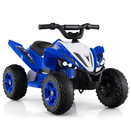 Navy 12V kids ride-on ATV quad with LED lights and max speed of 7 mph, designed for children, by American Smart WB.