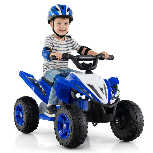 Navy 12V Kids Ride On ATV 4-wheeler with LED lights and max speed of 7 mph, made by American Smart.