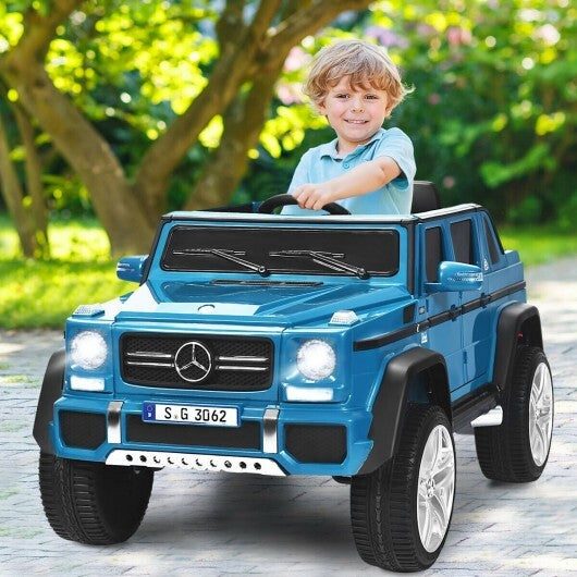 Navy 12V licensed Mercedes-Benz kids ride-on car by American Smart WB, featuring realistic design and durable plastic construction.