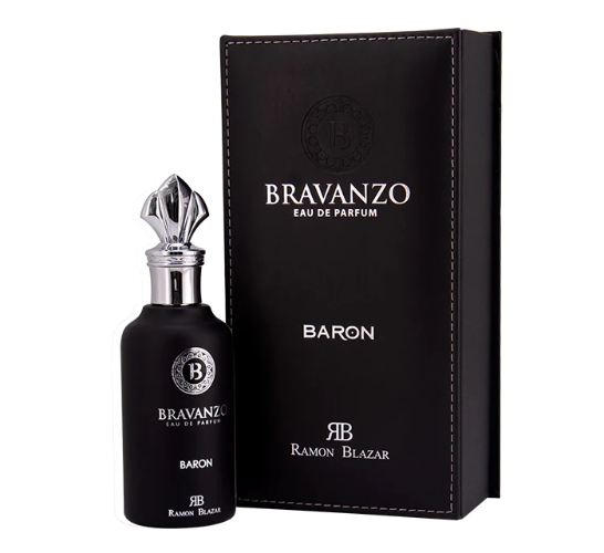 Unisex Dumont Bravanzo Baron Eau De Parfum bottle by American Smart WB, sleek design with elegant fragrance packaging.