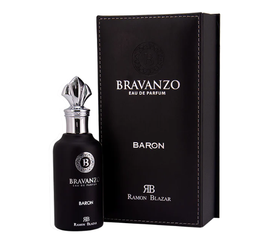 Unisex Dumont Bravanzo Baron Eau De Parfum bottle by American Smart WB, sleek design with elegant fragrance packaging.