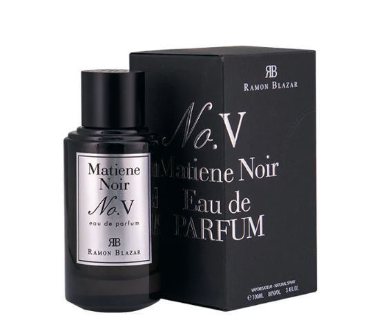 Unisex Dumont No. 5 Matiene Noir Eau De Parfum bottle with sleek black design, stylish packaging, and fragrance details.