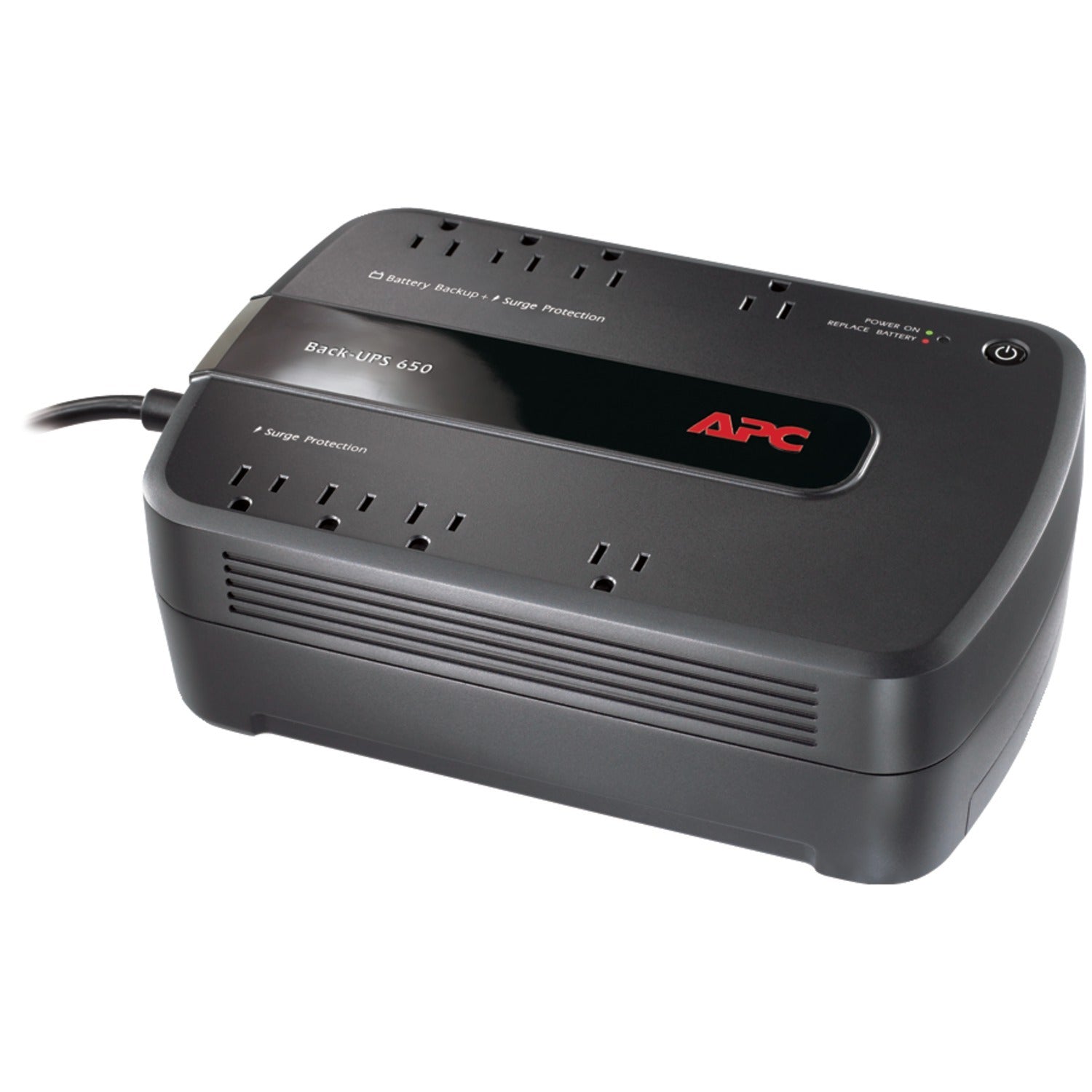 American Smart APC BE650G1 Back-UPS 650VA system with 8 outlets, providing reliable backup power for electronics and computers.