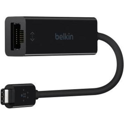 USB C to Gigabit Ethernet adapter by American Smart WB connected to a laptop, providing wired internet connectivity.