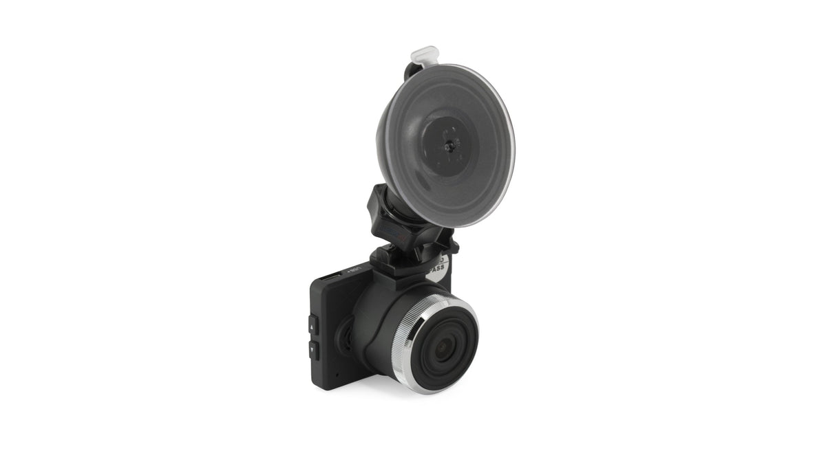 American Smart WB iDrive DVR camera with in-dash LCD displaying video footage, compact in-car video camera for recording.