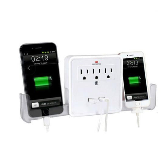 American Smart WB Classic Combo Wall Adapter with 3 AC outlets, surge protection, and dual USB ports for charging devices.