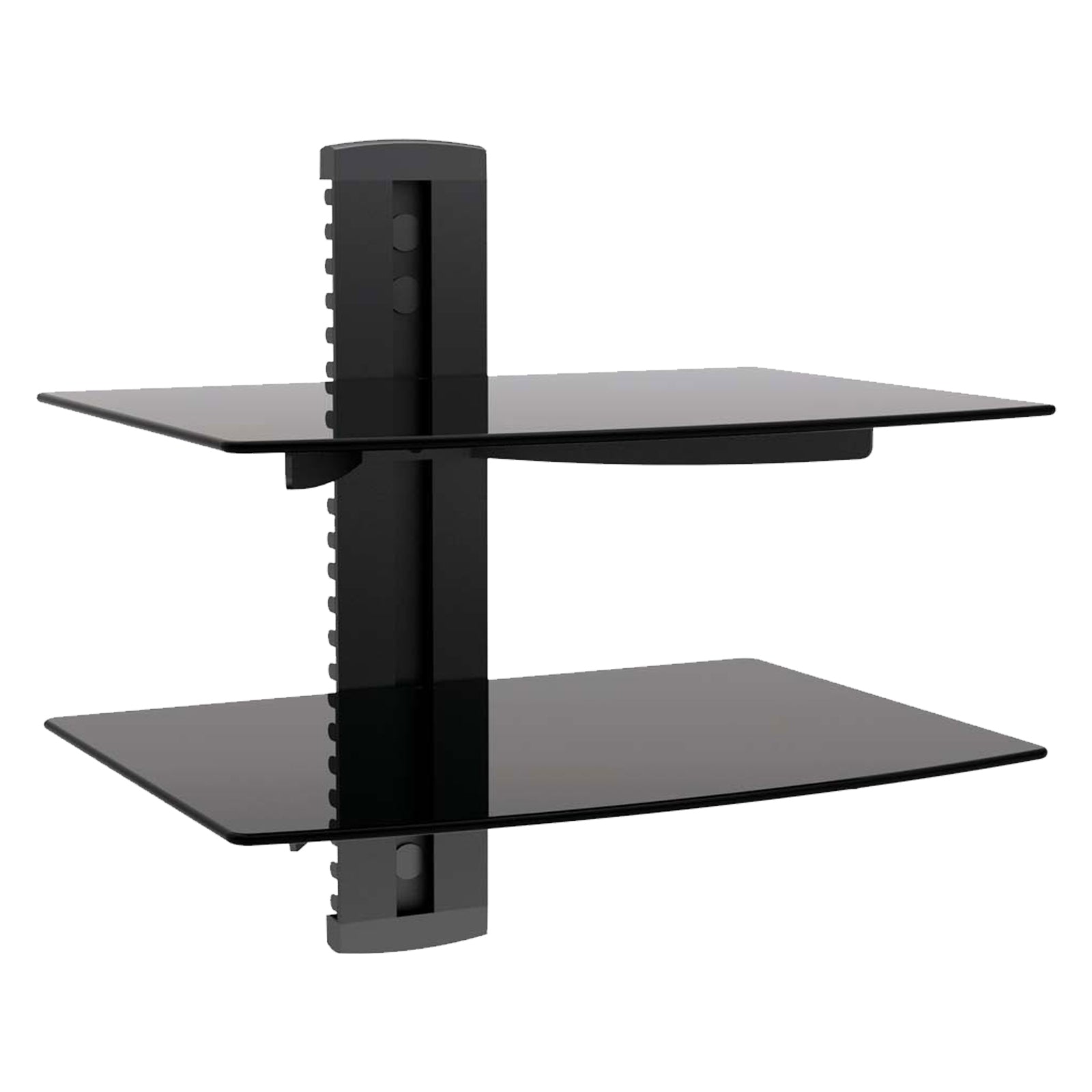 American Smart WB MegaMounts tempered glass double shelf wall mount with single stud installation, showcasing sleek modern design.