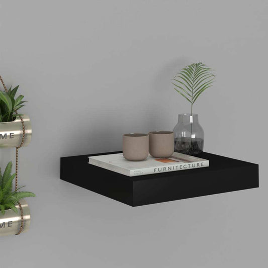 Black floating wall shelf by American Smart, 9.1x9.3 inches, made of MDF, designed for modern storage and display.