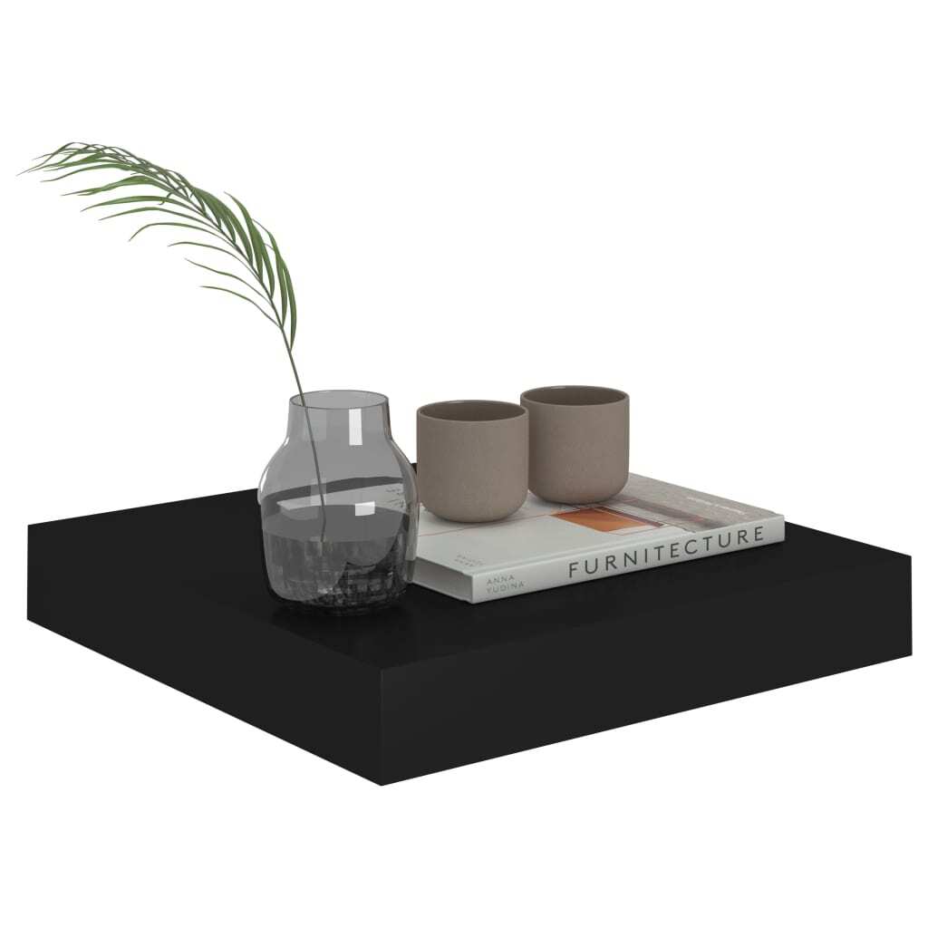 Black floating wall shelf by American Smart, 9.1x9.3 inches, made of MDF, designed for stylish home storage and display.