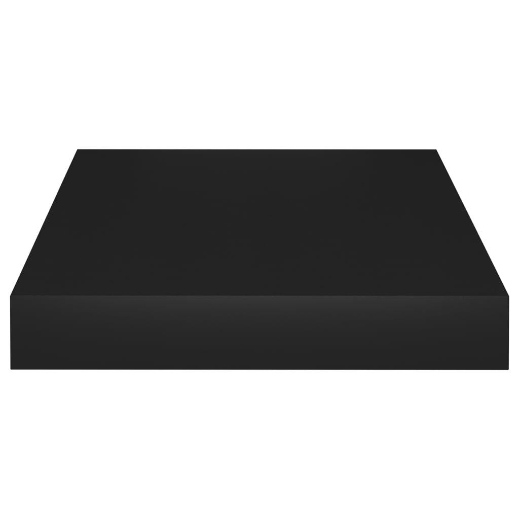 Black floating wall shelf by American Smart, 9.1x9.3x1.5 inches, made of MDF, mounted on a wall for storage and display.