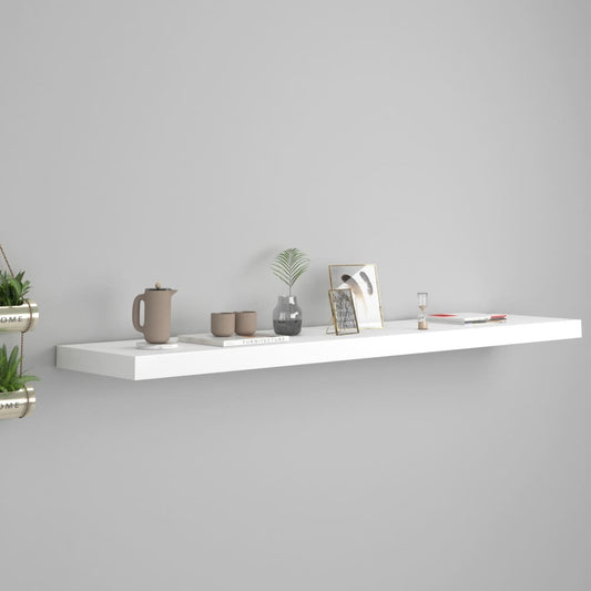 White floating wall shelf by American Smart, 47.2 inches long, 9.3 inches deep, and 1.5 inches thick, made of MDF.